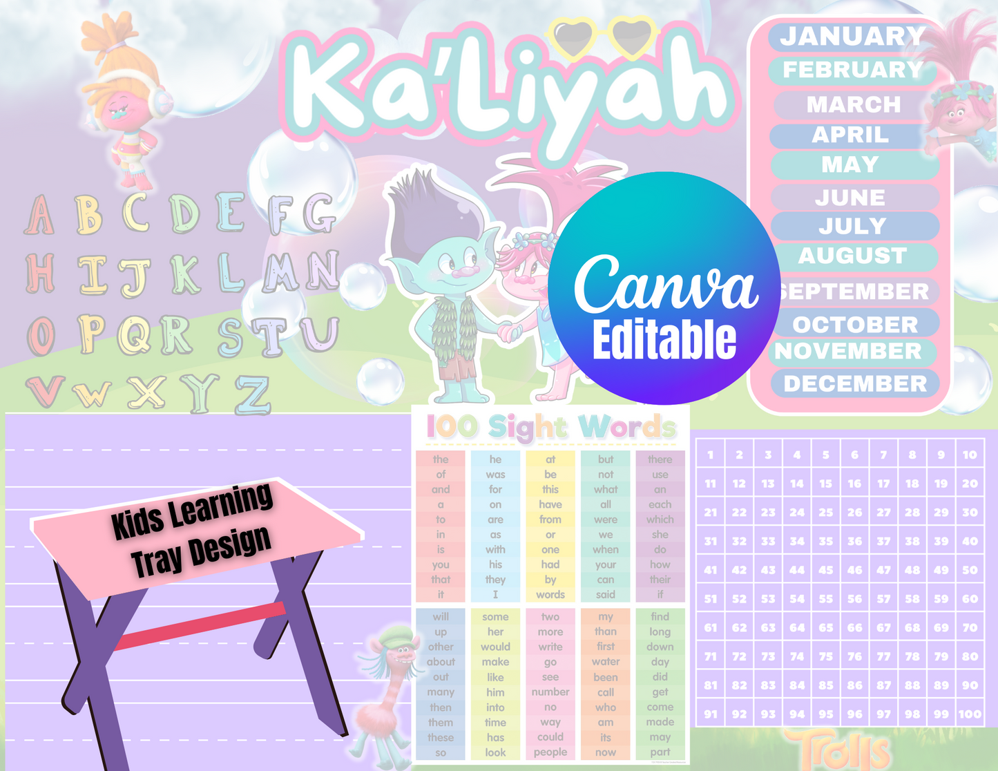 Cartoon-Themed Learning Table Decal Bundle