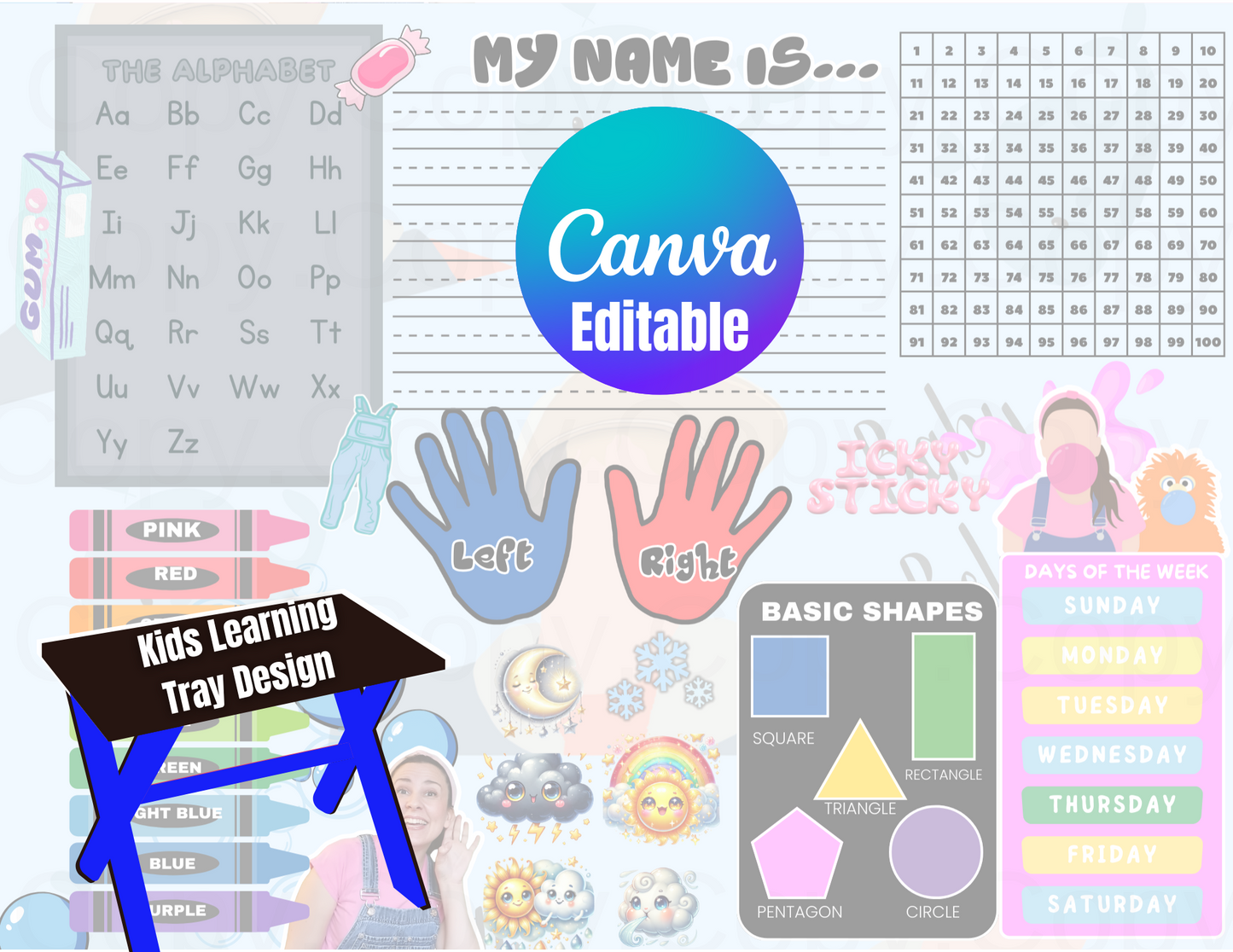 Cartoon-Themed Learning Table Decal Bundle