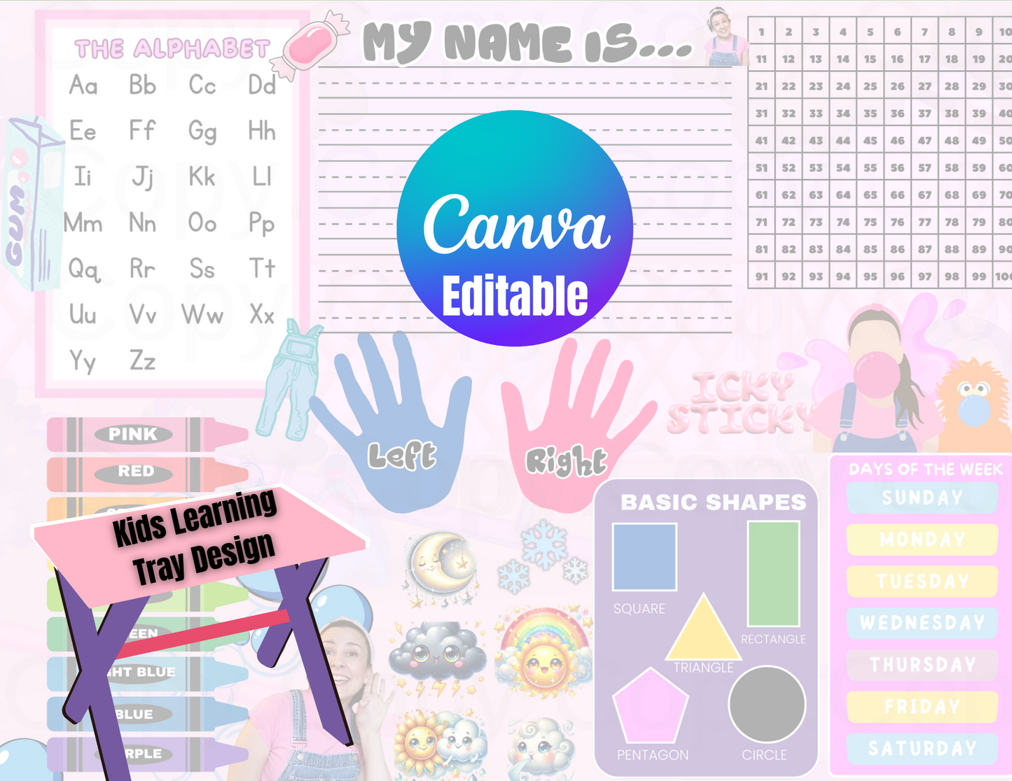 Cartoon-Themed Learning Table Decal Bundle