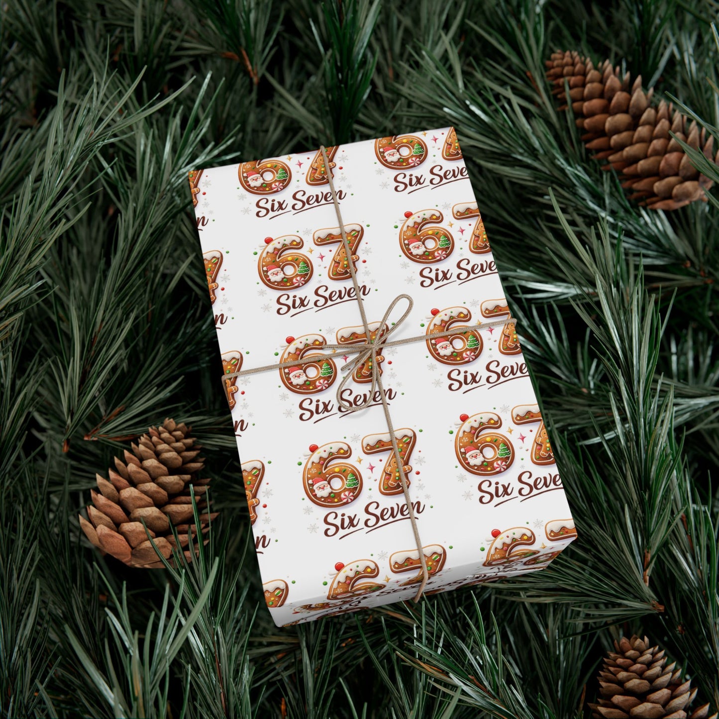 🍪 Six Seven Gingerbread Wrapping Paper – Sweet Holiday Trend Gift Wrap for Kids