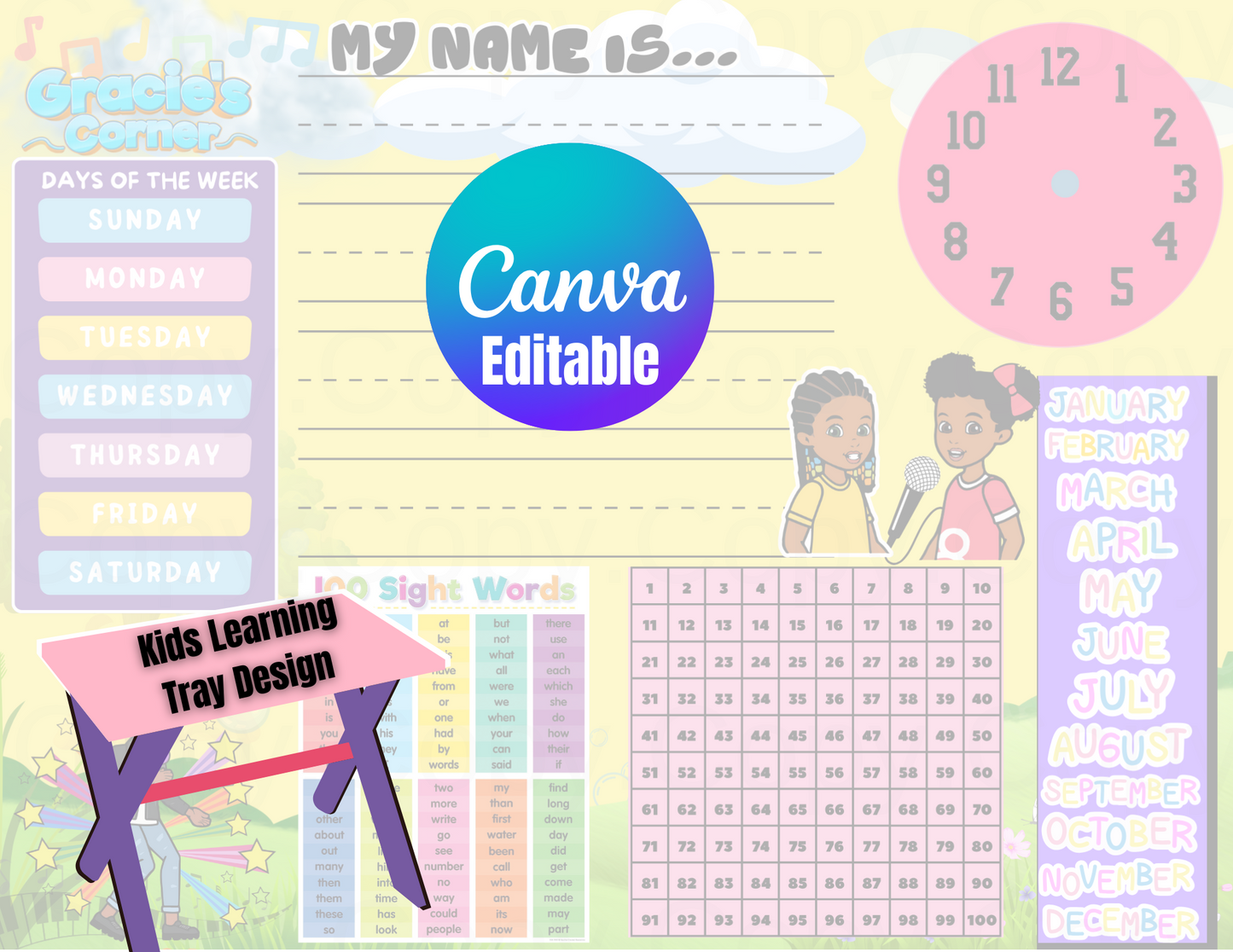 Cartoon-Themed Learning Table Decal Bundle