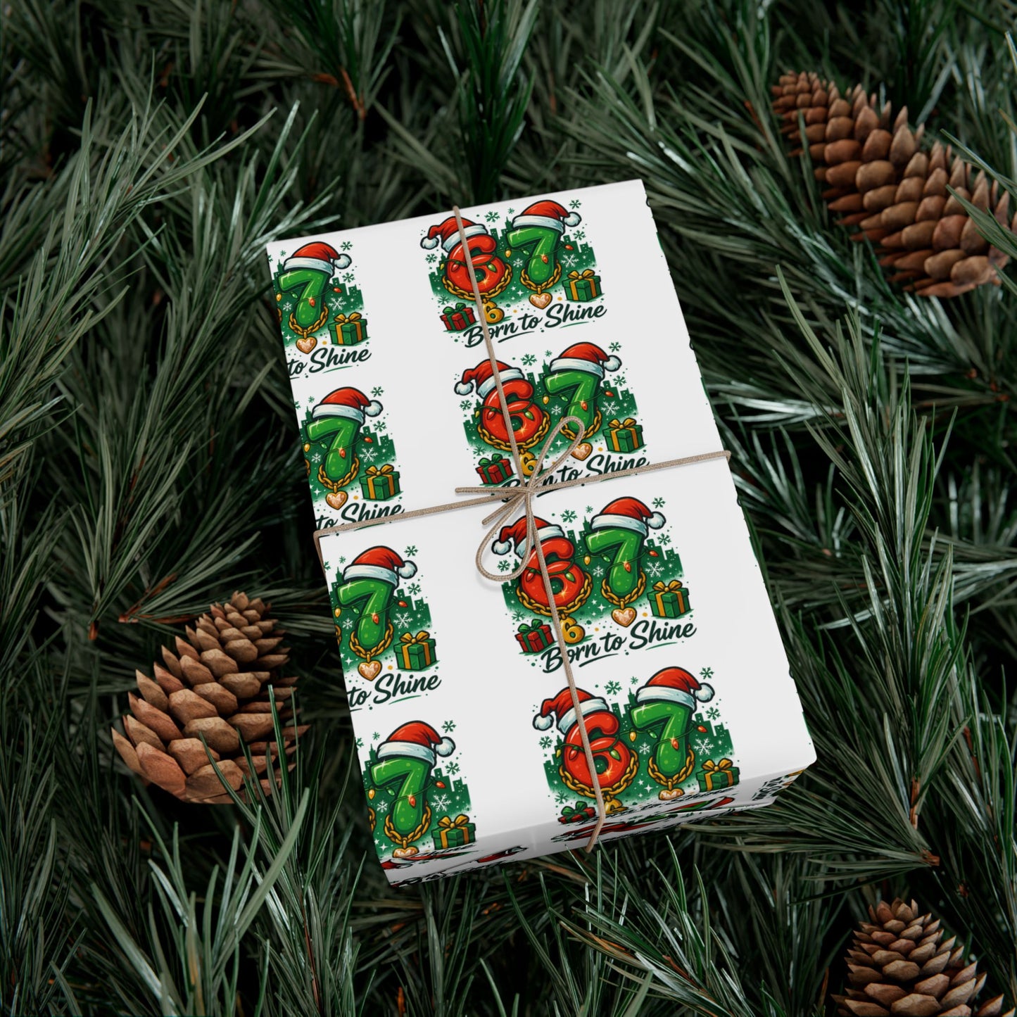 🎄 Six Seven “Born to Shine” Christmas Wrapping Paper – Viral Trend Holiday Gift Wrap for Kids
