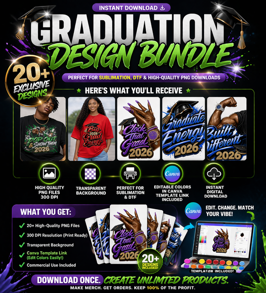 Graduation Design Bundle 2026 – 20+ PNG Files + Canva Editable