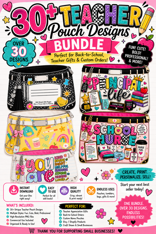 30+ Teacher Pouch Canva Templates | Editable Teacher Gift Designs | Back to School Printable Bundle