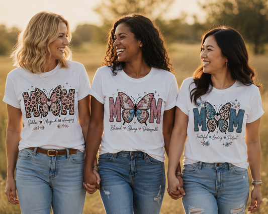 10 Mom Butterfly PNG Bundle | Editable Canva Sublimation Designs | DTF Transfer Mama Quotes | Trendy Coquette Leopard Print Mom Shirts