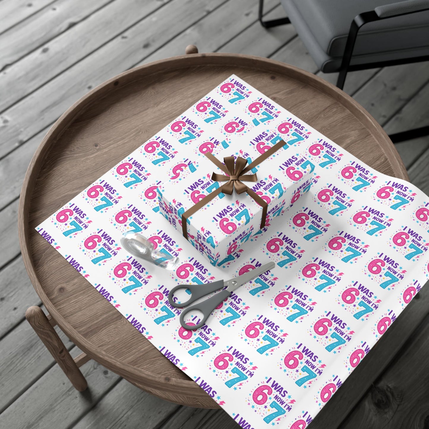 🎂 “I Was 6, Now I’m 7” Birthday Wrapping Paper Fun Pink & Blue Confetti Design