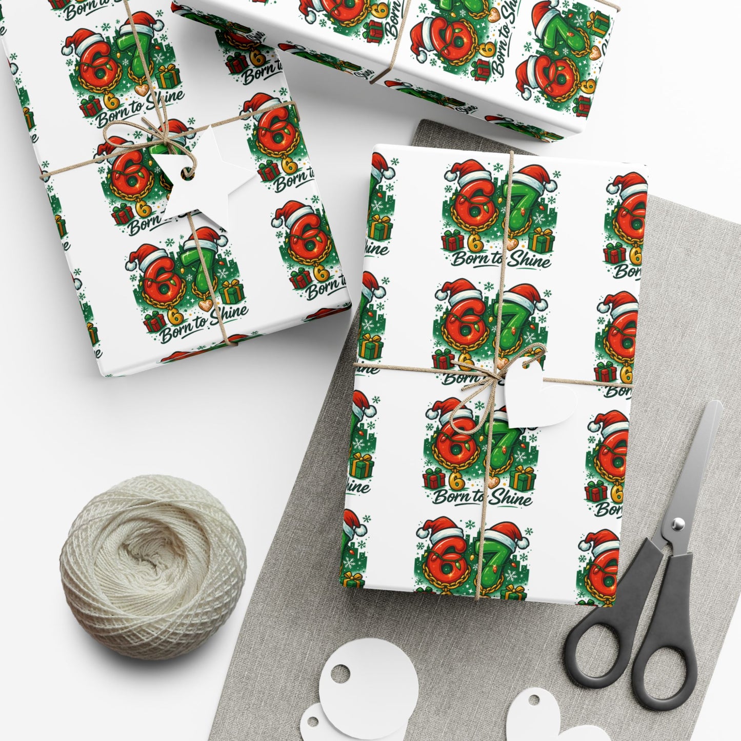 🎄 Six Seven “Born to Shine” Christmas Wrapping Paper – Viral Trend Holiday Gift Wrap for Kids
