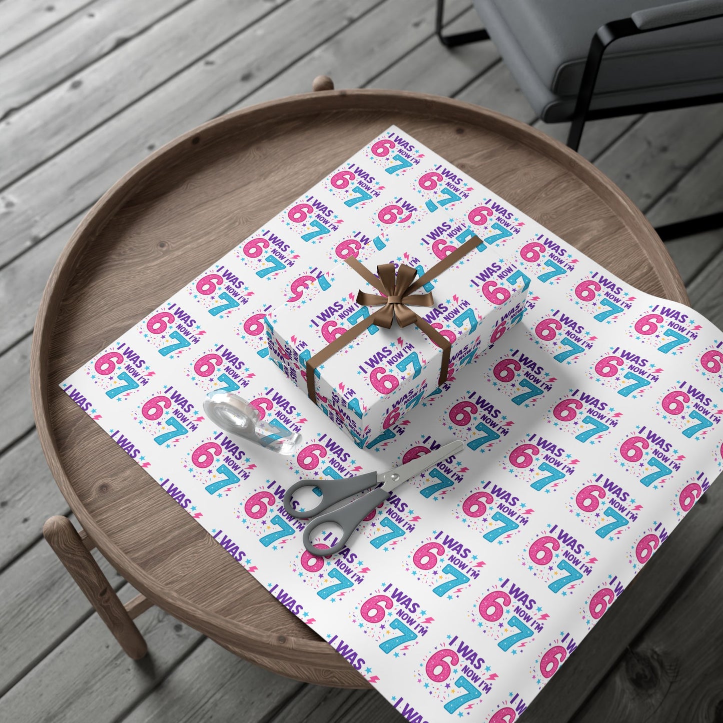 🎂 “I Was 6, Now I’m 7” Birthday Wrapping Paper Fun Pink & Blue Confetti Design