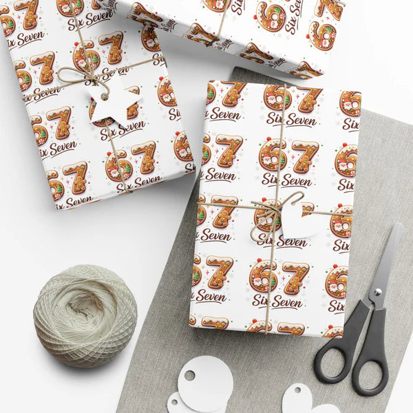 🎁 Viral “6 7” Wrapping Paper – Editable Canva