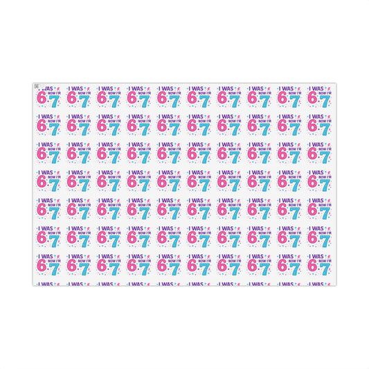 🎂 “I Was 6, Now I’m 7” Birthday Wrapping Paper Fun Pink & Blue Confetti Design