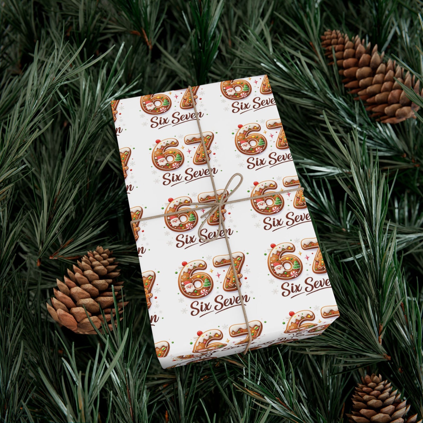 🍪 Six Seven Gingerbread Wrapping Paper – Sweet Holiday Trend Gift Wrap for Kids