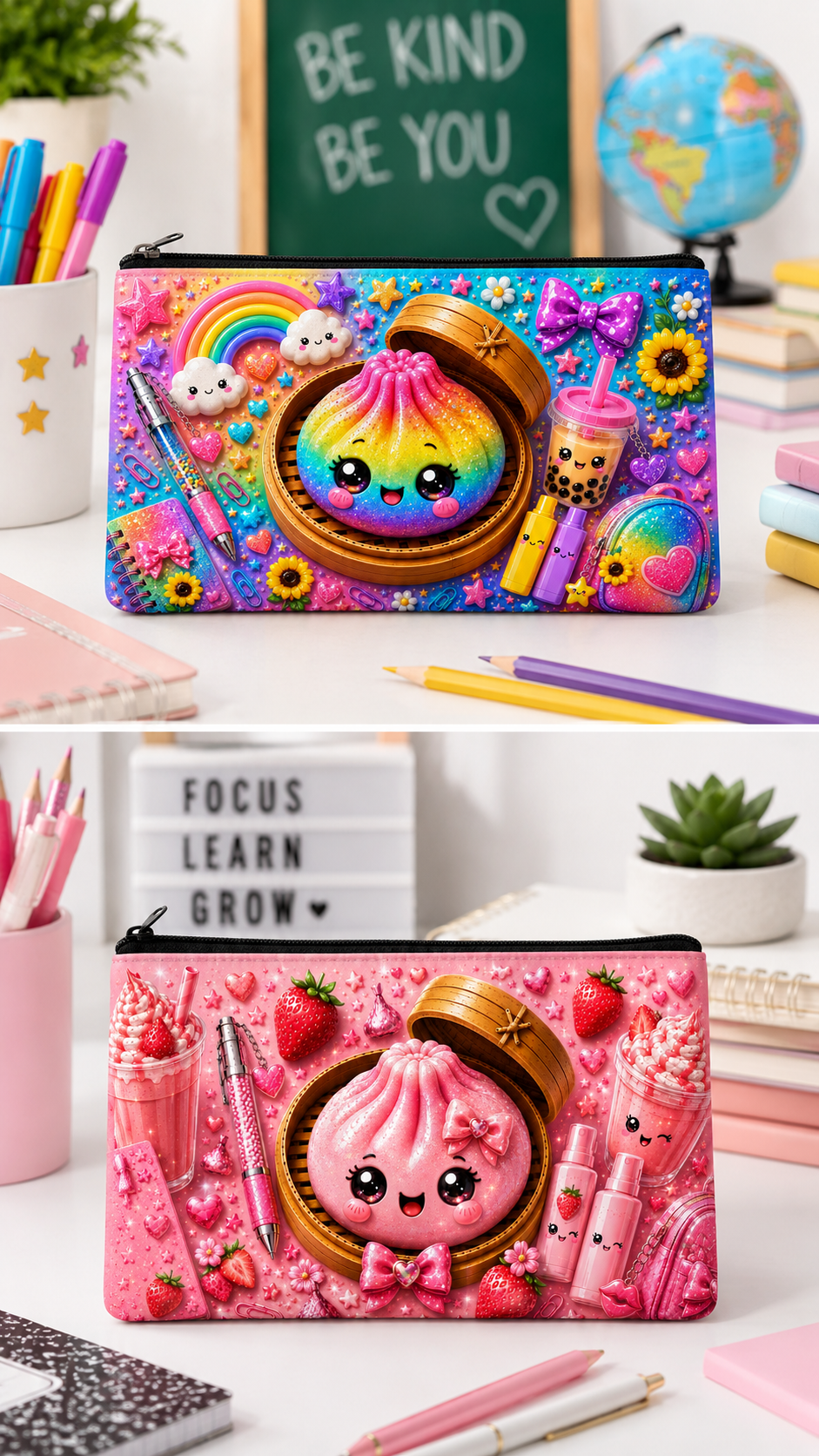 Kawaii Dumpling Pencil Pouch PNG Bundle | 17 Designs | Zipper Pouch Sublimation Wrap | Teacher Gift PNG | Canva Template | Back to School | Digital Download | Instant Download