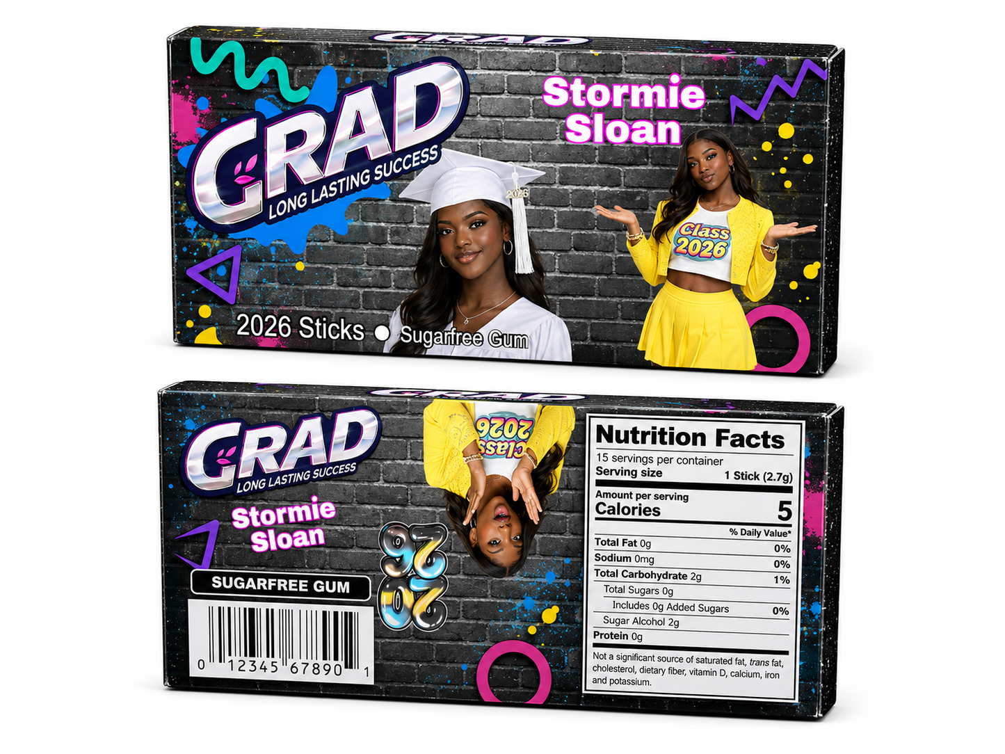 Custom Graduation Gum Box Party Favor 2026 | Personalized Grad Candy Wrapper Canva Template