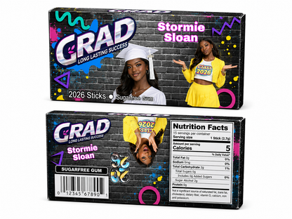 Custom Graduation Gum Box Party Favor 2026 | Personalized Grad Candy Wrapper Canva Template