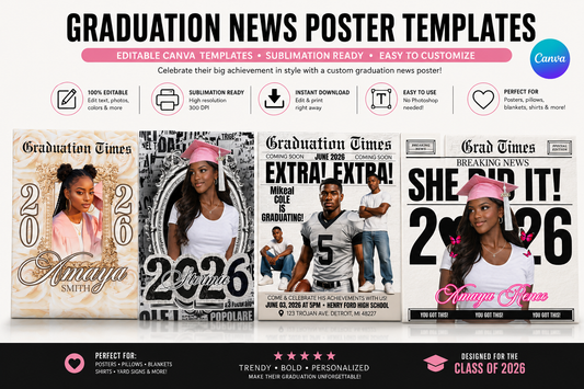 9 Graduation Newspaper Canva Template Bundle | Editable Class of 2026 Grad Poster Templates