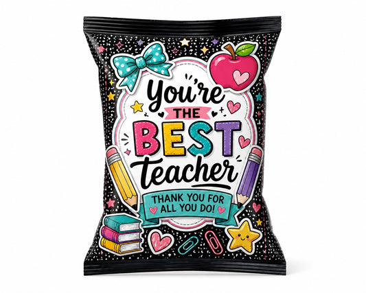 Teacher Party Favor Canva Template Bundle | Editable Teacher Appreciation Snack Wrappers & Labels
