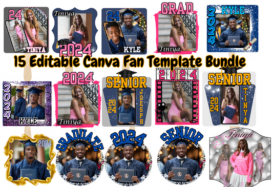 15 Editable Grad Fan Templates for Seniors - Customizable Canva Designs - Instant Digital Download