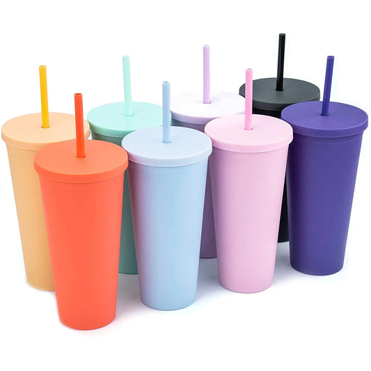 24oz Pastel Colored Acrylic Cups Double Wall Matte Plastic Tumbler